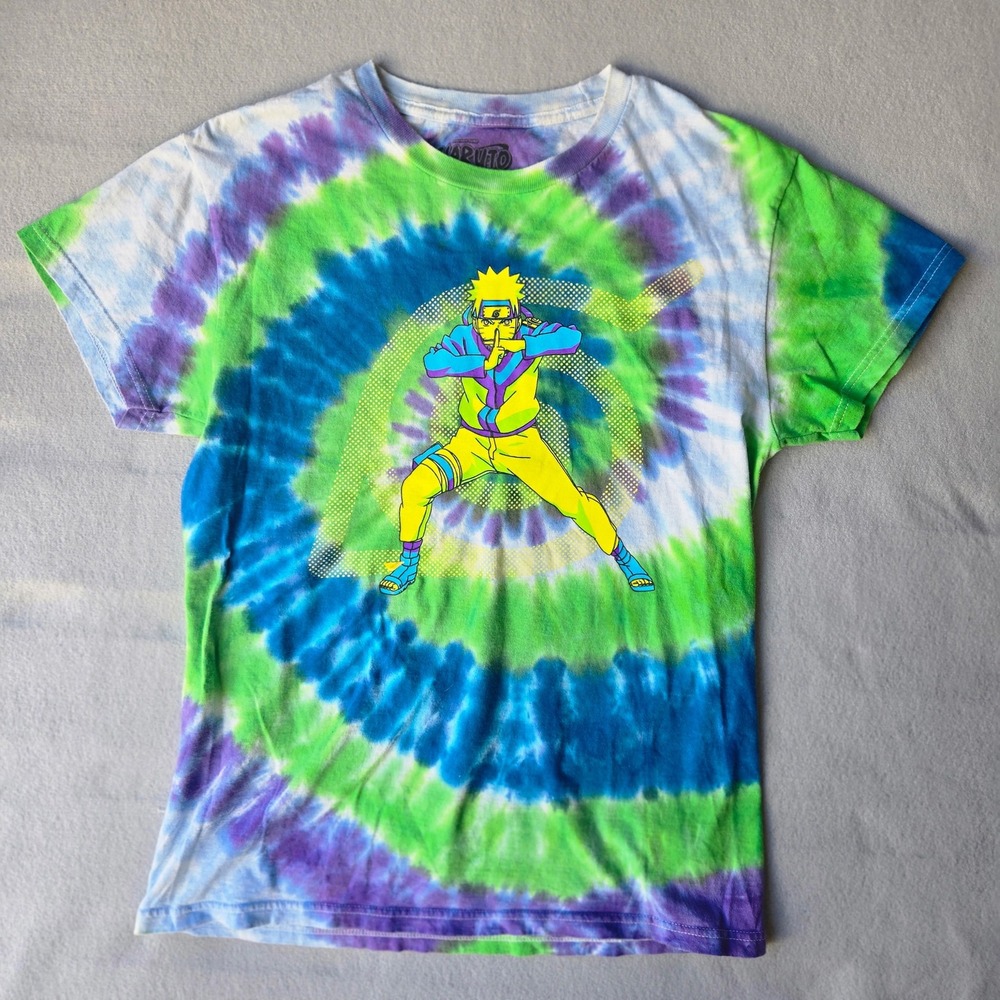 Naruto Shippuden Ripple Junction Tie Dye Graphic T-Shirt Mens Small Green Blue